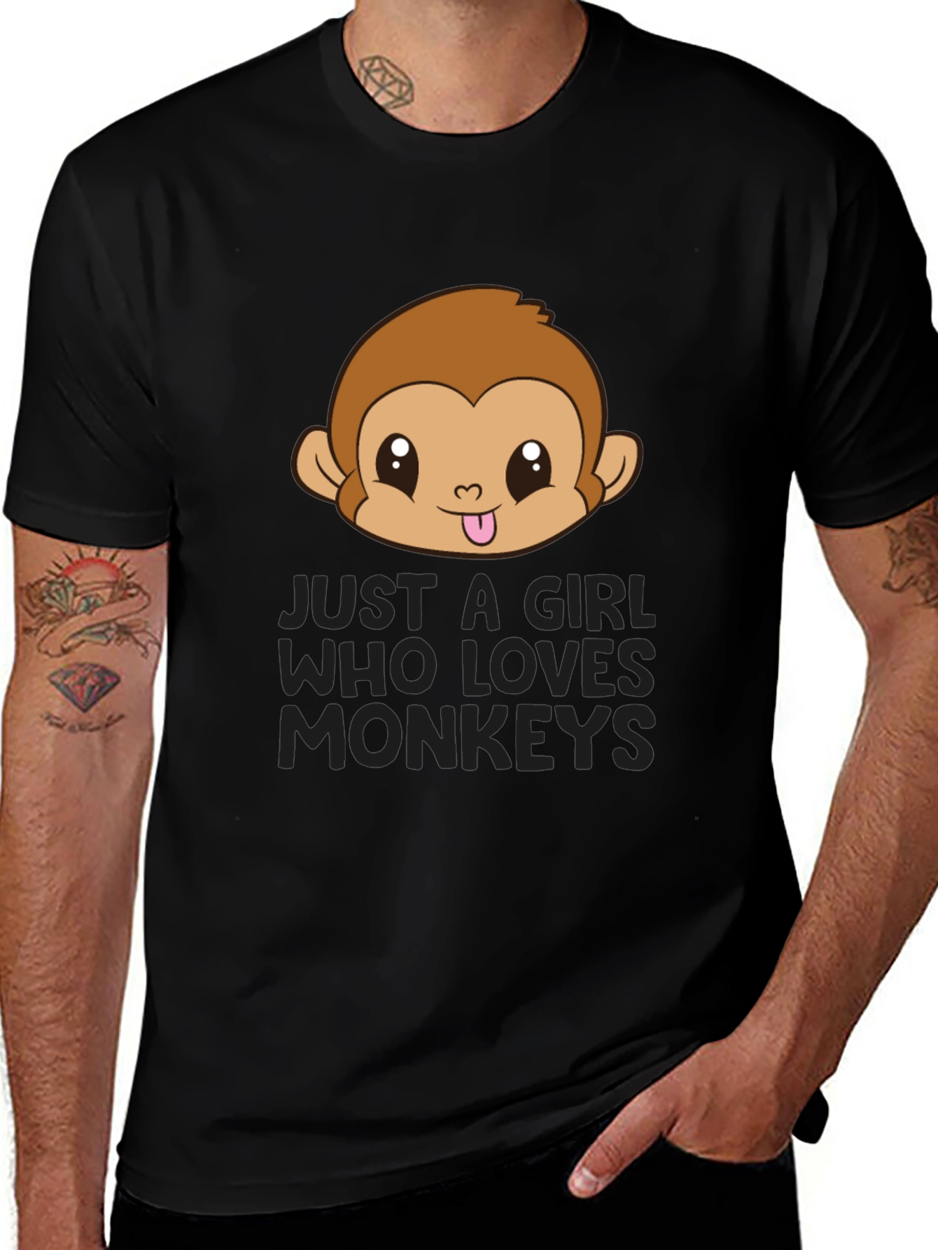 Girl Who Loves Monkeys Black T-Shirt