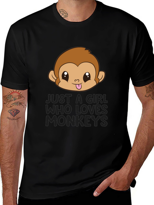 Girl Who Loves Monkeys Black T-Shirt