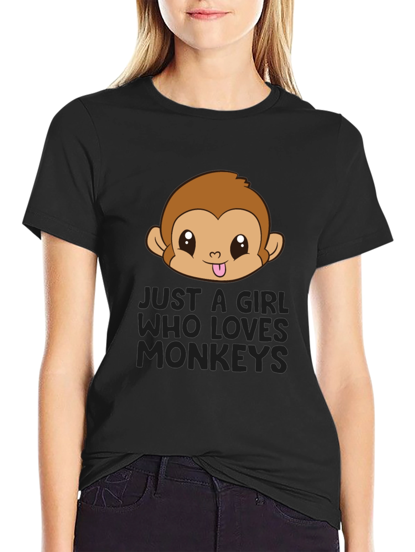 Girl Who Loves Monkeys Black T-Shirt