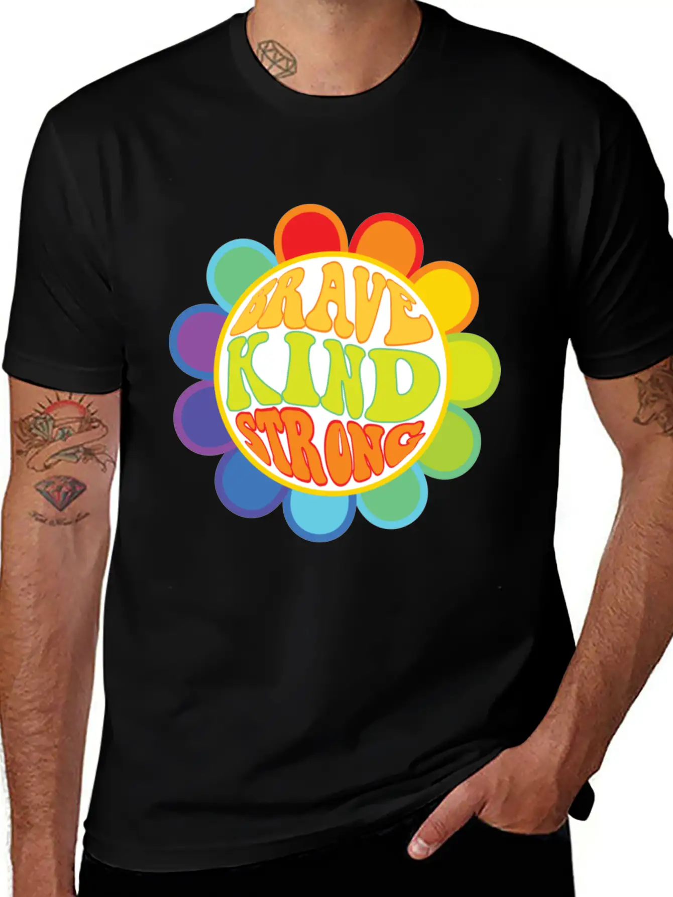 Brave Kind Strong - Inspirational Sticker Unisex Casual T-Shirt – Clean Design For Daily Comfort