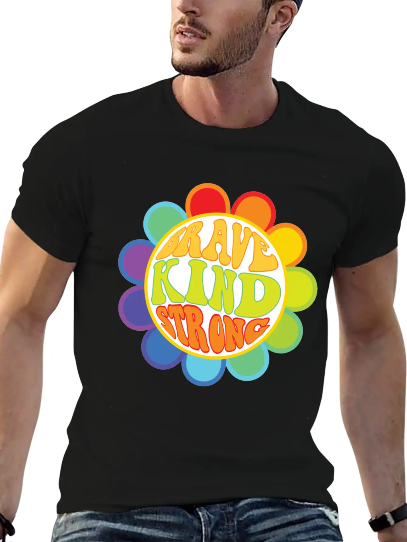 Brave Kind Strong - Inspirational Sticker Unisex Casual T-Shirt – Clean Design For Daily Comfort