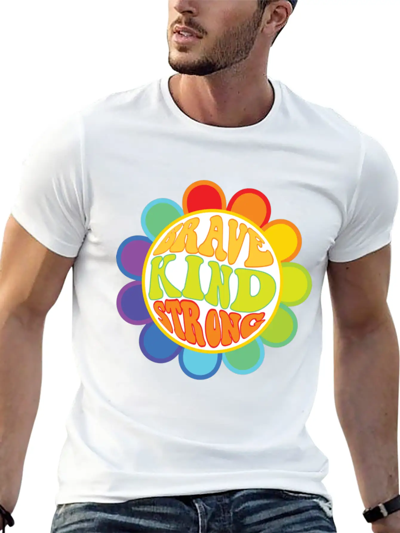 Brave Kind Strong - Inspirational Sticker Unisex Casual T-Shirt – Clean Design For Daily Comfort