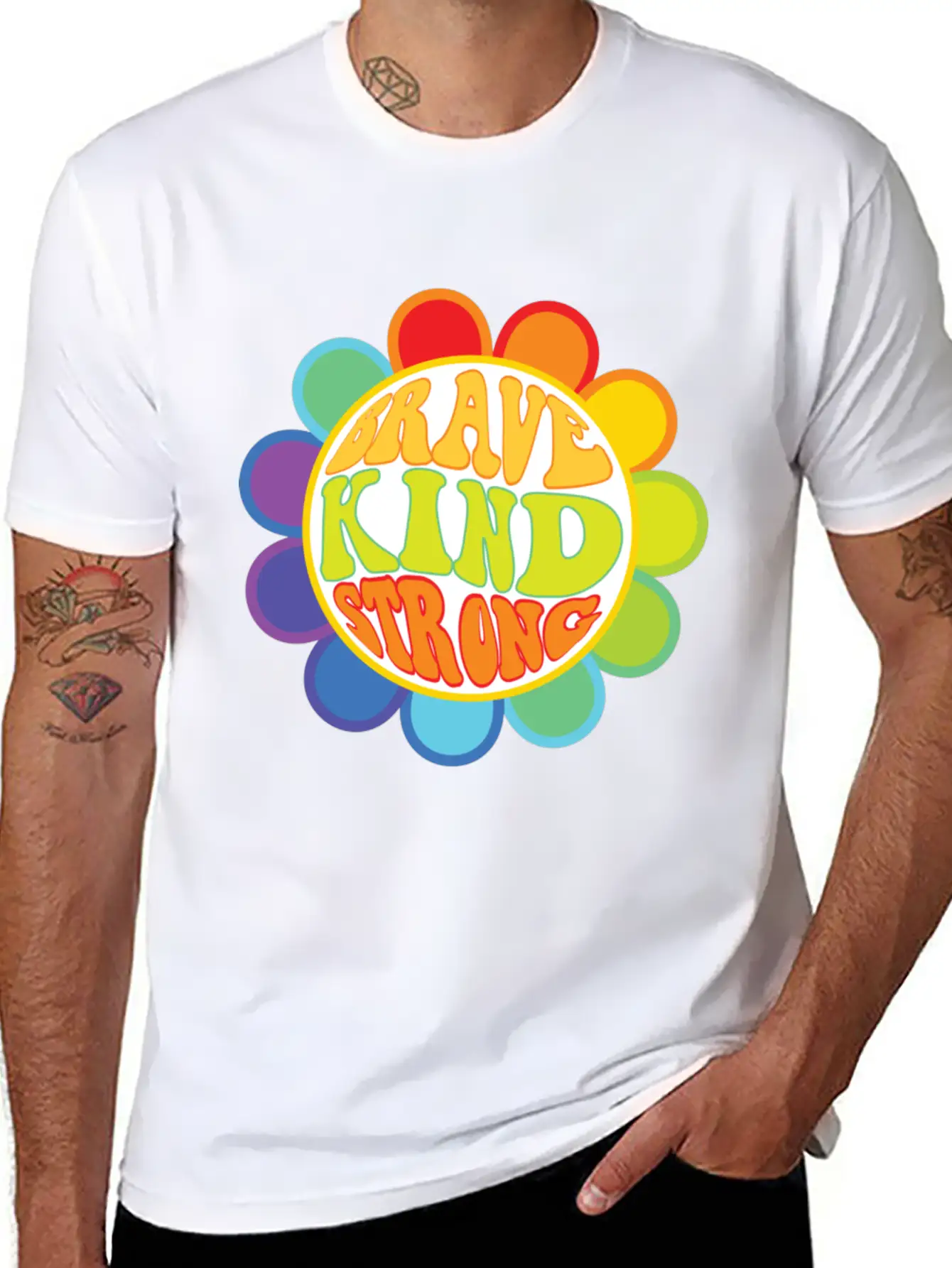 Brave Kind Strong - Inspirational Sticker Unisex Casual T-Shirt – Clean Design For Daily Comfort