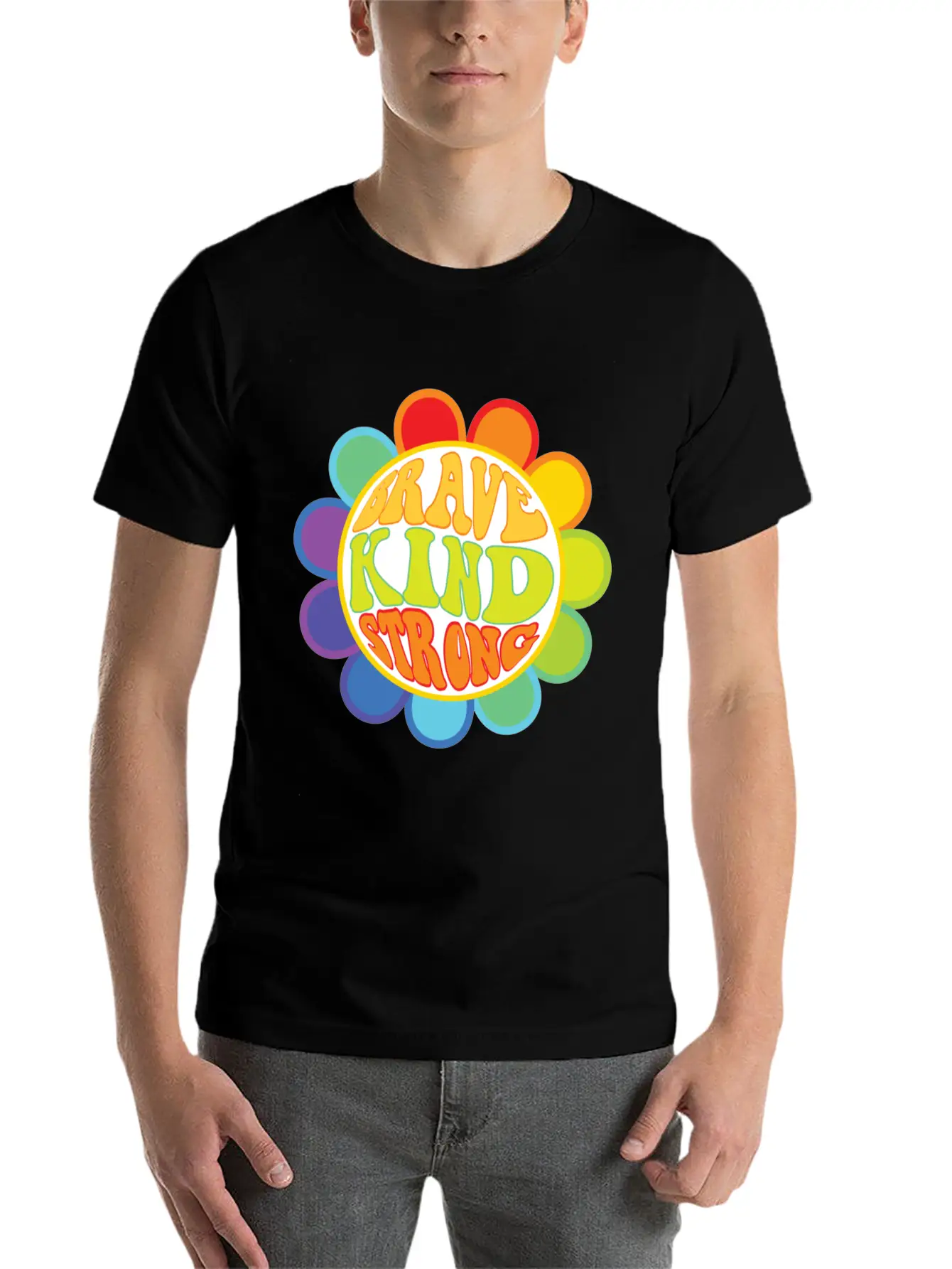 Brave Kind Strong - Inspirational Sticker Unisex Casual T-Shirt – Clean Design For Daily Comfort