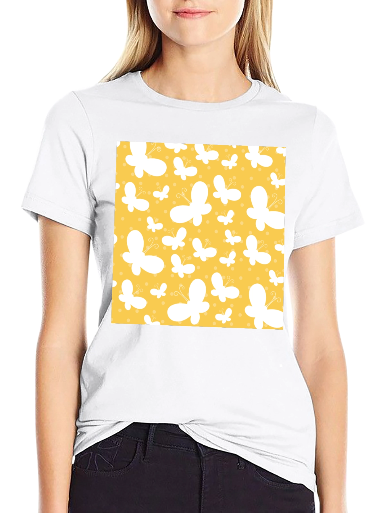 Butterfly Pattern Black T-Shirt