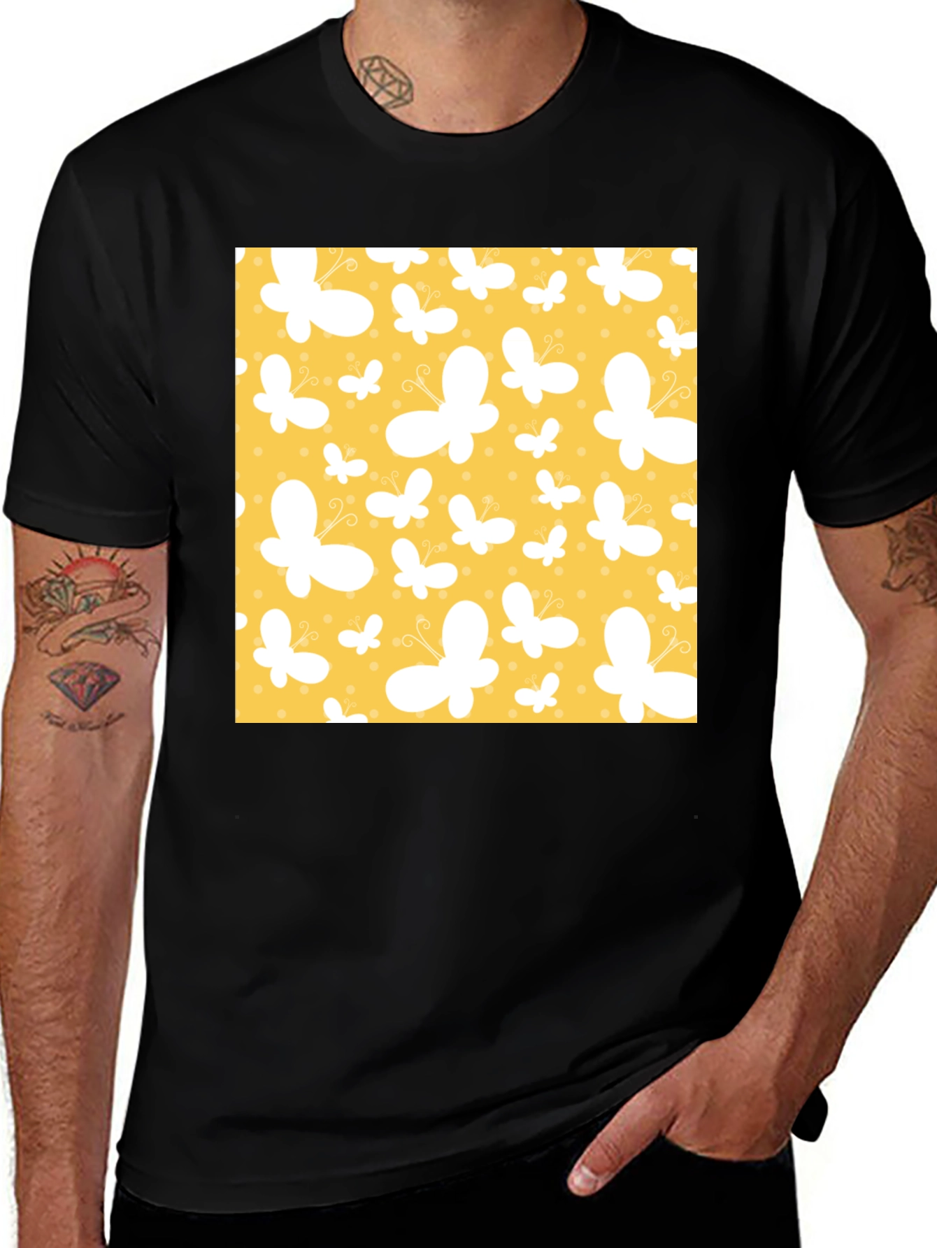 Butterfly Pattern Black T-Shirt