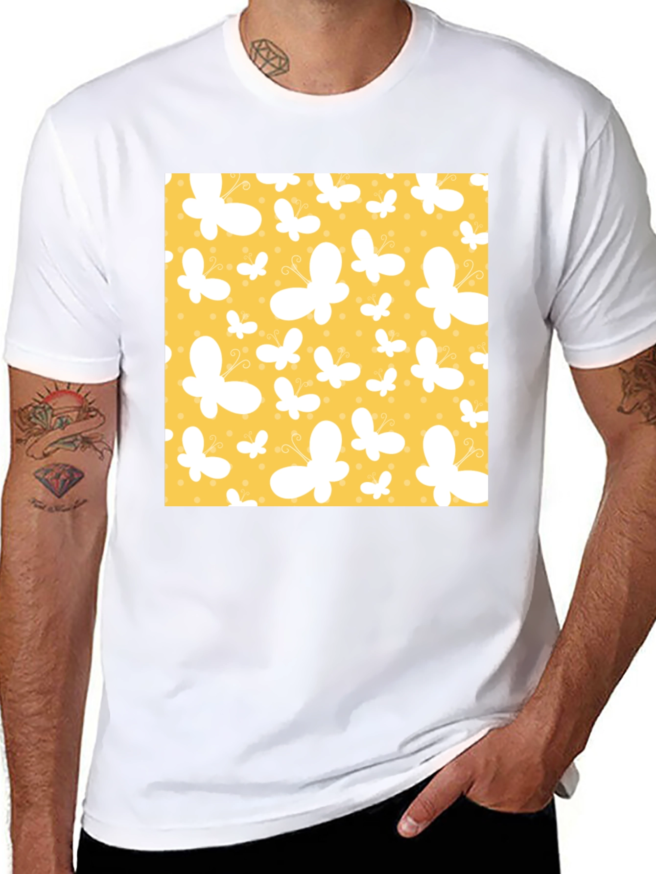 Butterfly Pattern Black T-Shirt