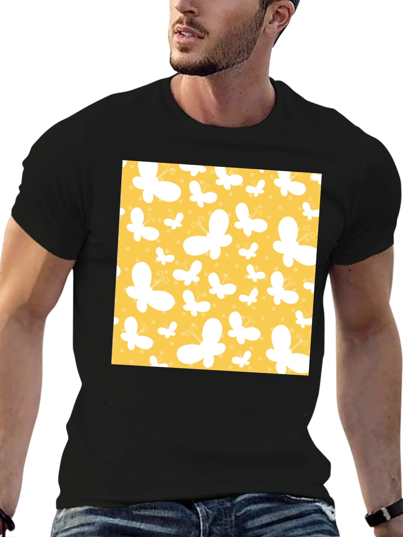 Butterfly Pattern Black T-Shirt