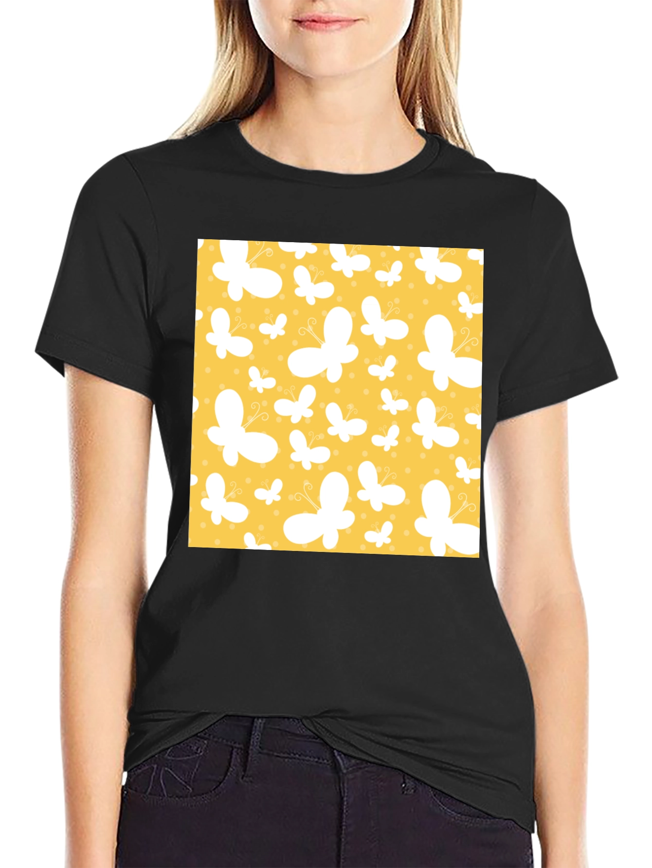 Butterfly Pattern Black T-Shirt