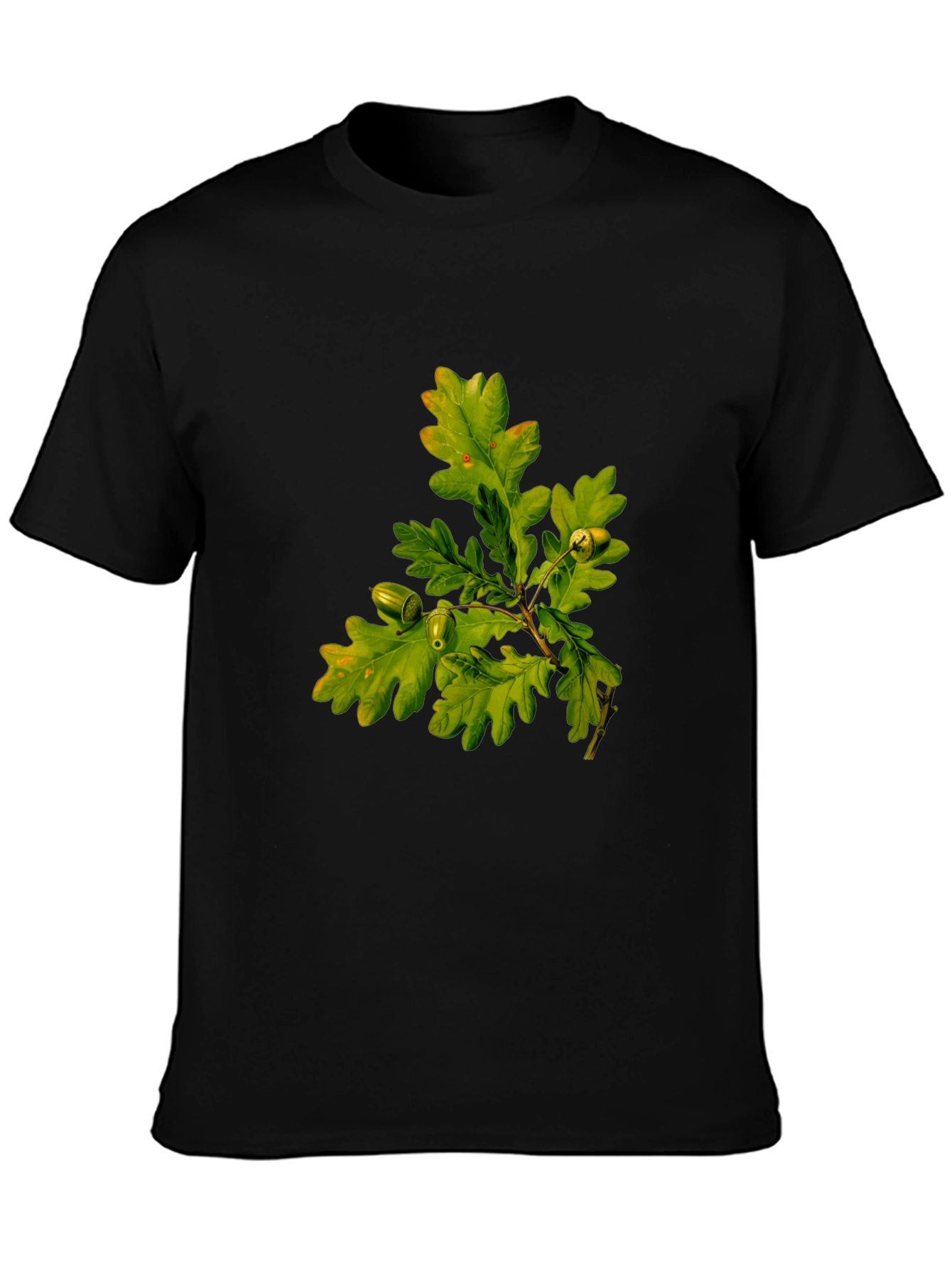 Oak Leaves Graphic Tee - Nature Inspired Black T-Shirt