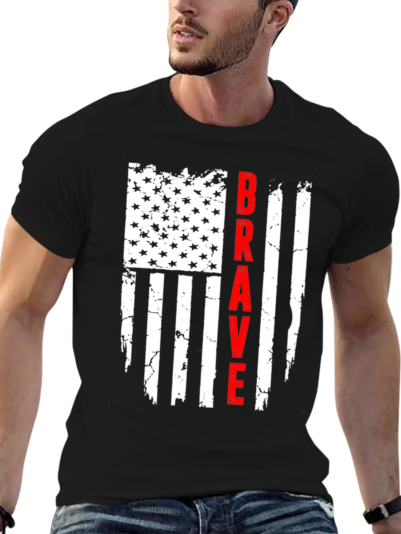 Brave American Flag Graphic Tee - Black