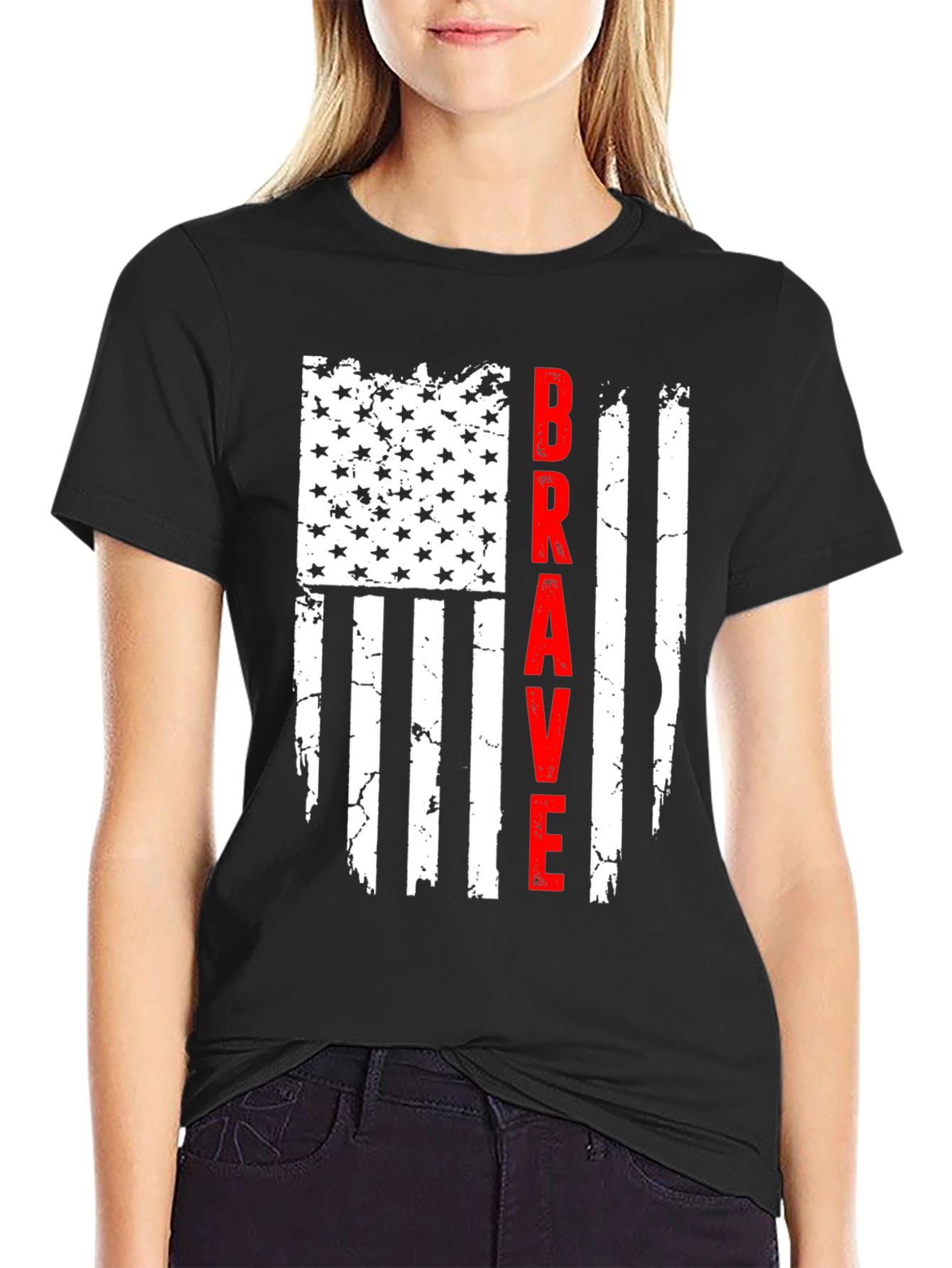 Brave American Flag Graphic Tee - Black