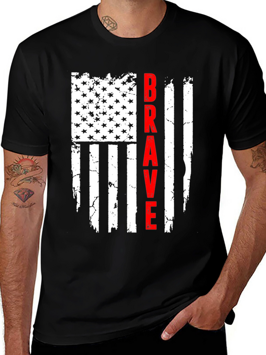Brave American Flag Graphic Tee - Black