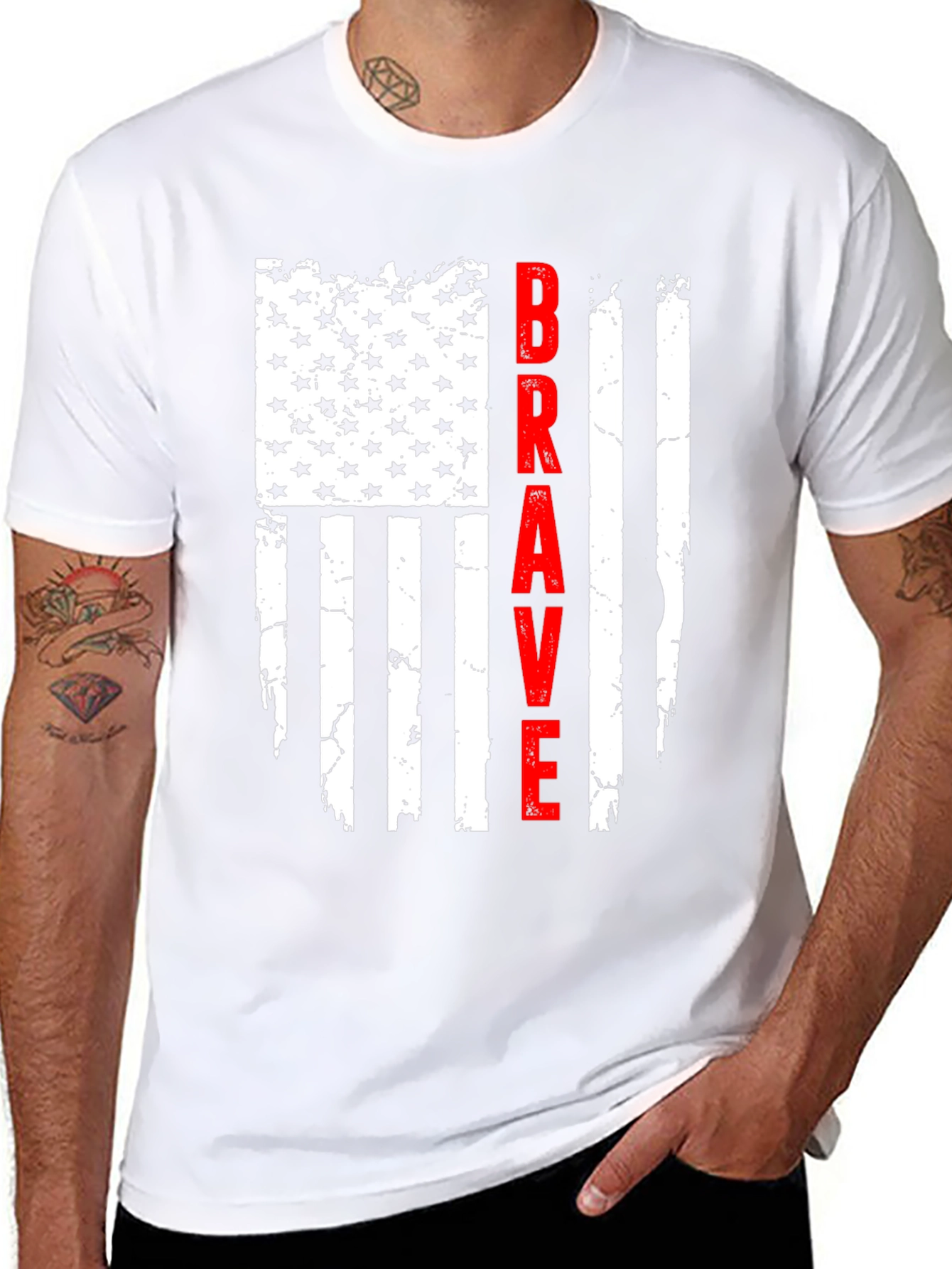Brave American Flag Graphic Tee - Black