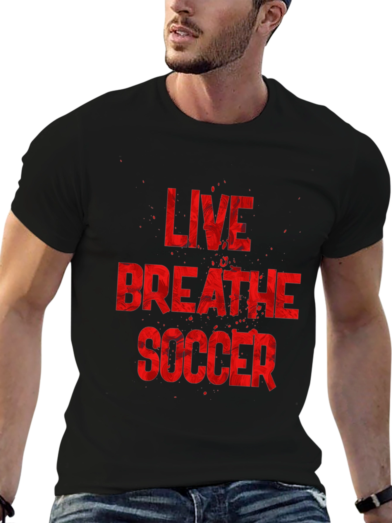 Live Breathe Soccer Graphic T-Shirt - Black Cotton Tee