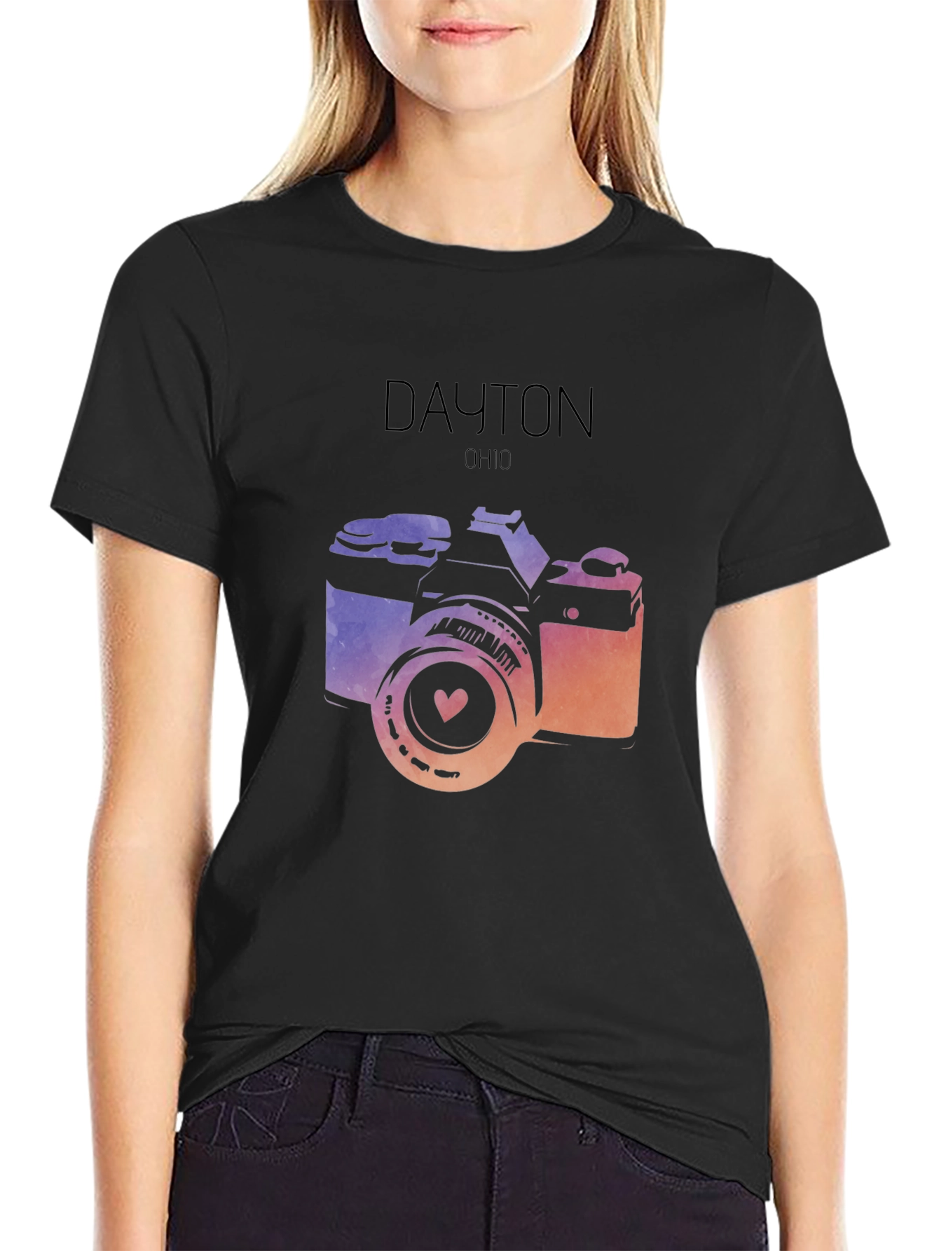 Dayton Ohio Camera Graphic Black T-Shirt