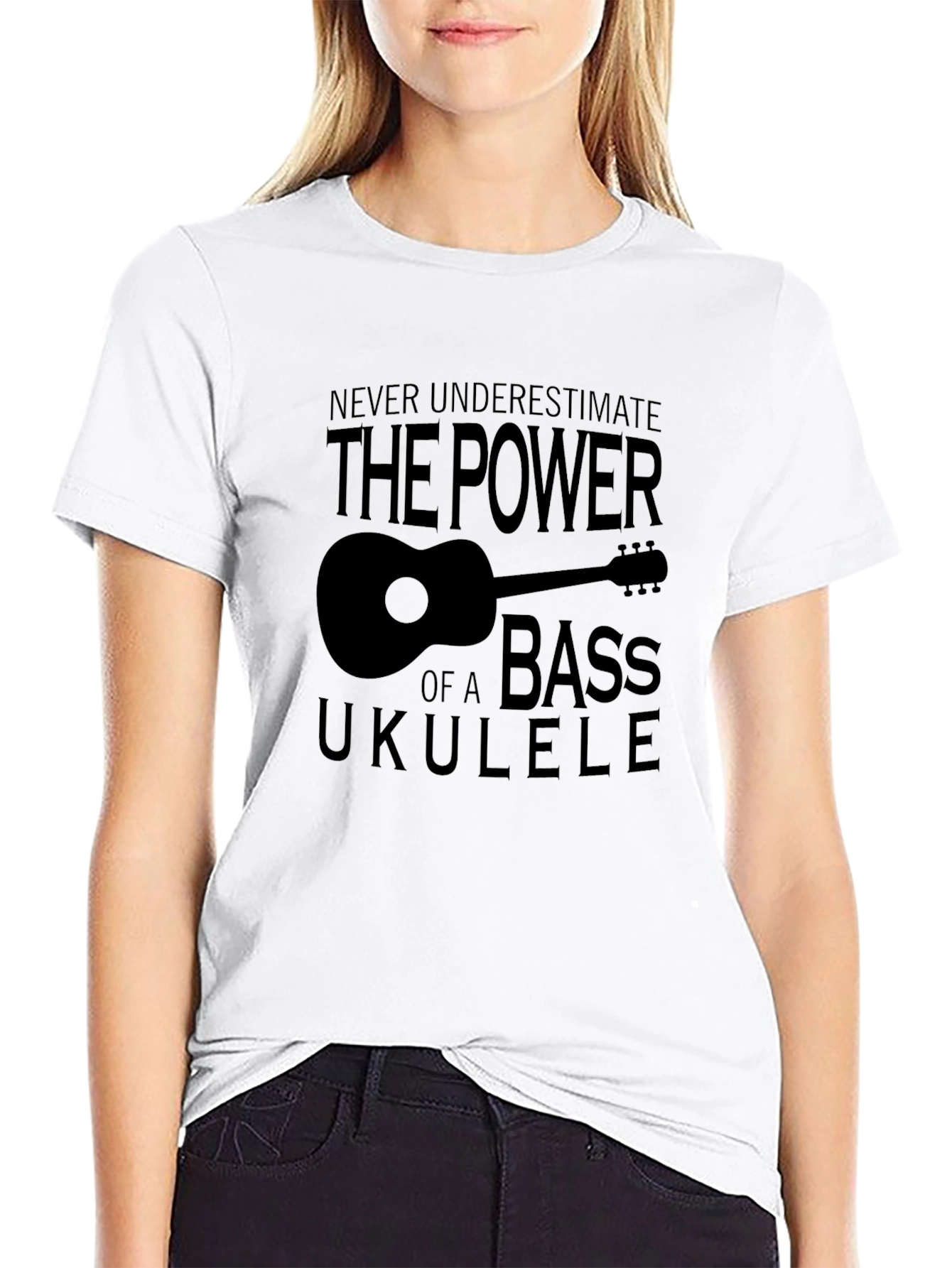 Bass Ukulele Power Graphic T-Shirt - Soft Black Tee