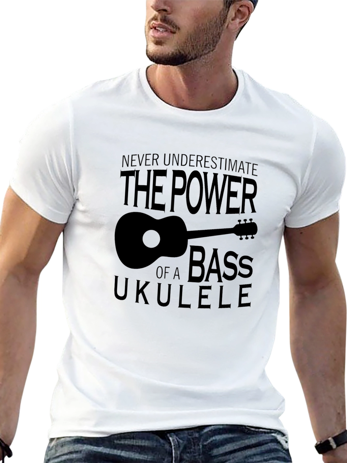 Bass Ukulele Power Graphic T-Shirt - Soft Black Tee