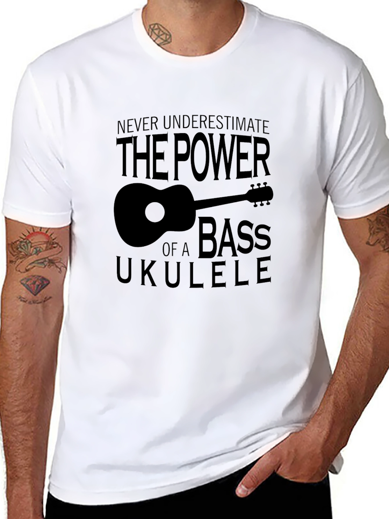 Bass Ukulele Power Graphic T-Shirt - Soft Black Tee