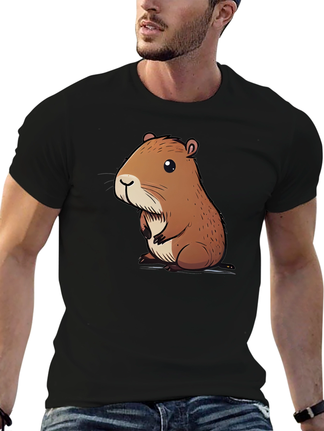 Cute Capybara Graphic Tee - Soft Black Cotton