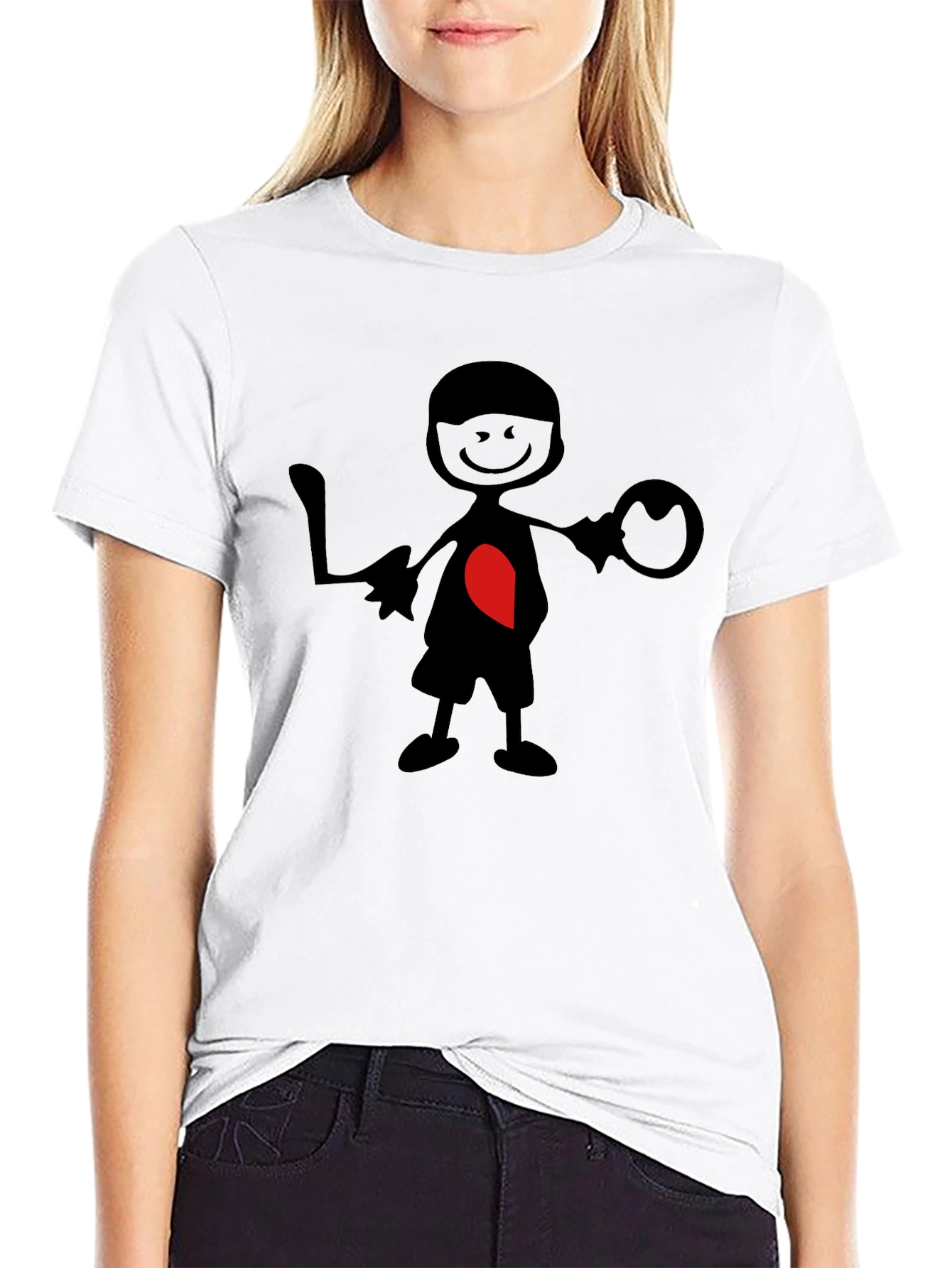 Heart Stick Figure Graphic Tee - Black