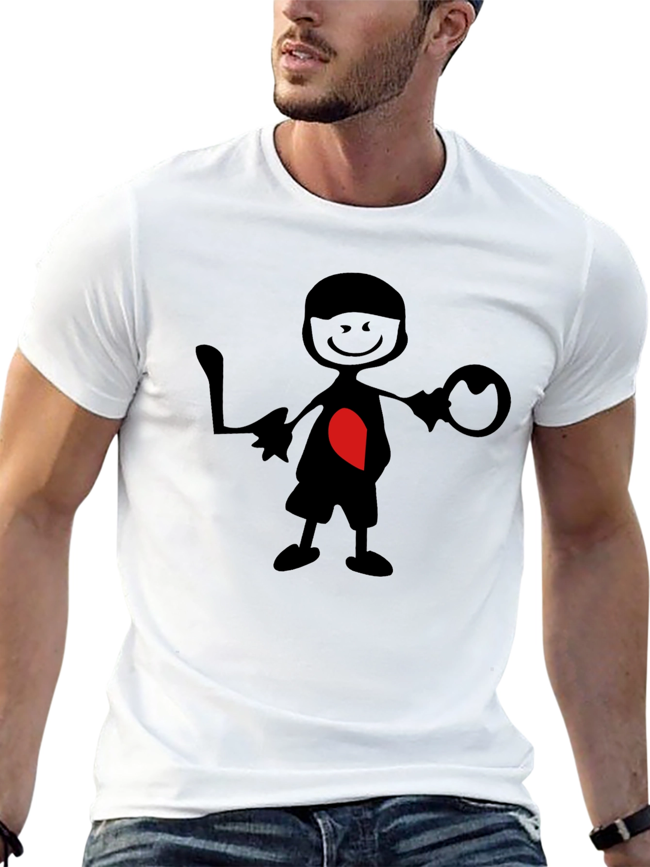 Heart Stick Figure Graphic Tee - Black