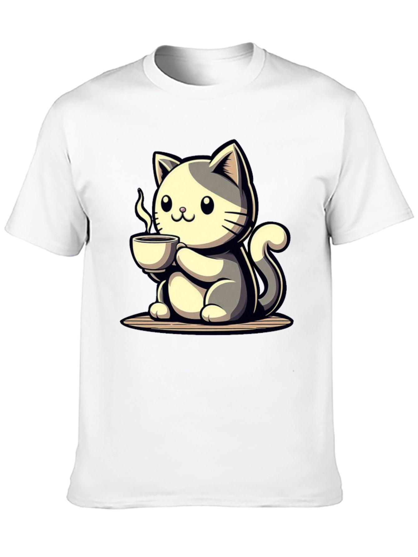 Cute Cat Drinking Coffee Graphic Tee