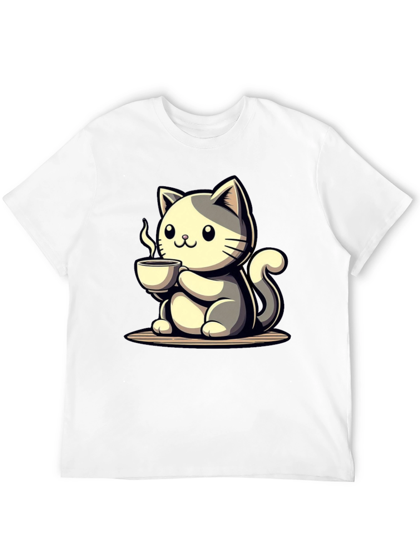 Cute Cat Drinking Coffee Graphic Tee