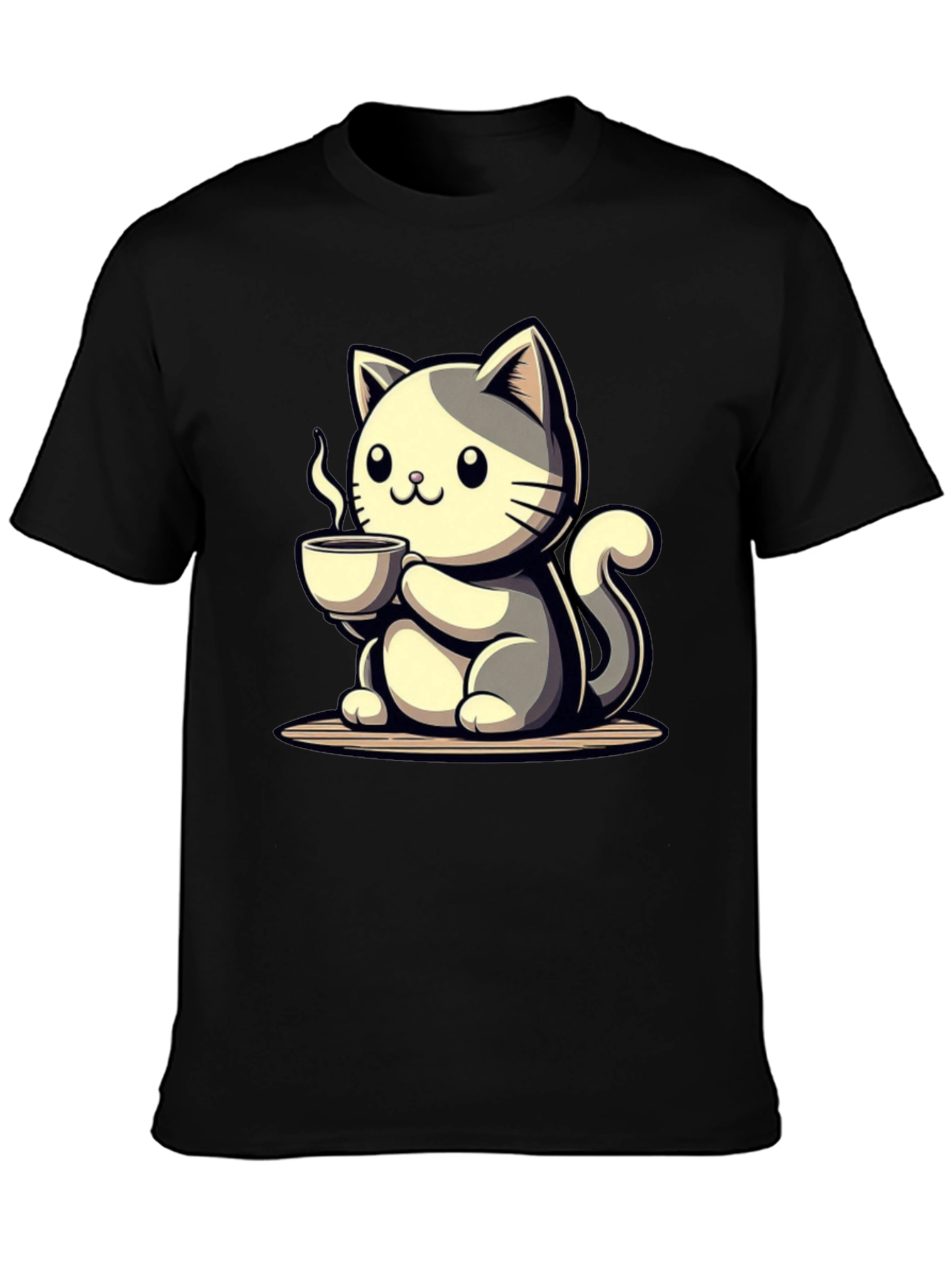 Cute Cat Drinking Coffee Graphic Tee