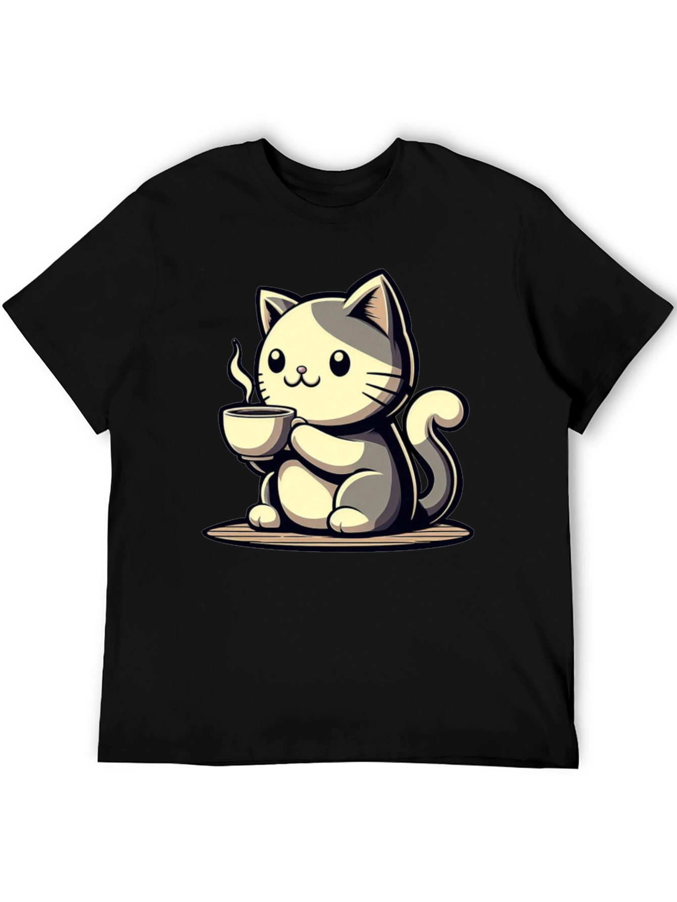 Cute Cat Drinking Coffee Graphic Tee