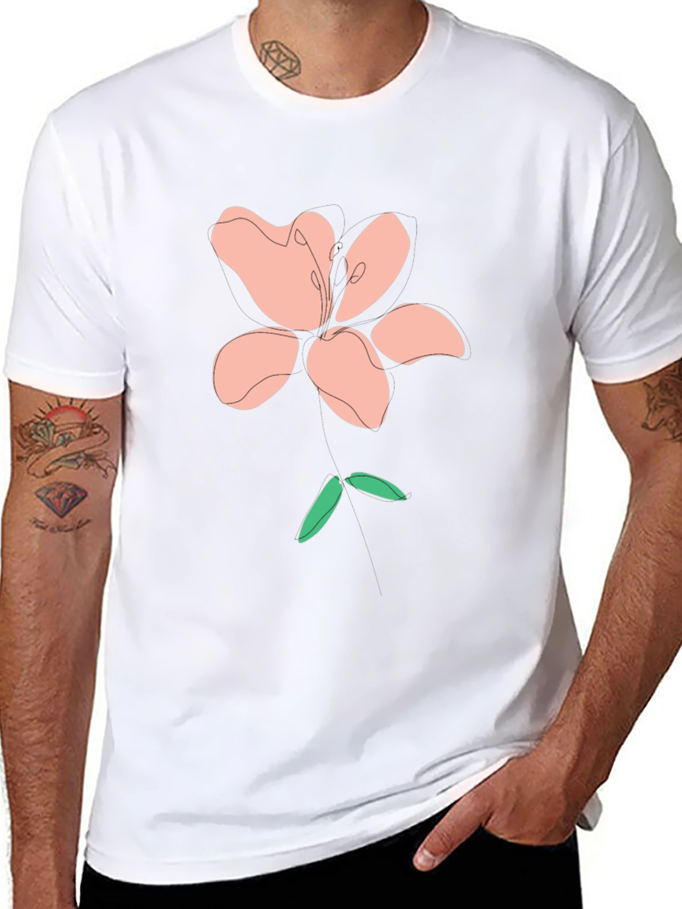 Modern Floral Graphic Tee - Black Cotton Blend