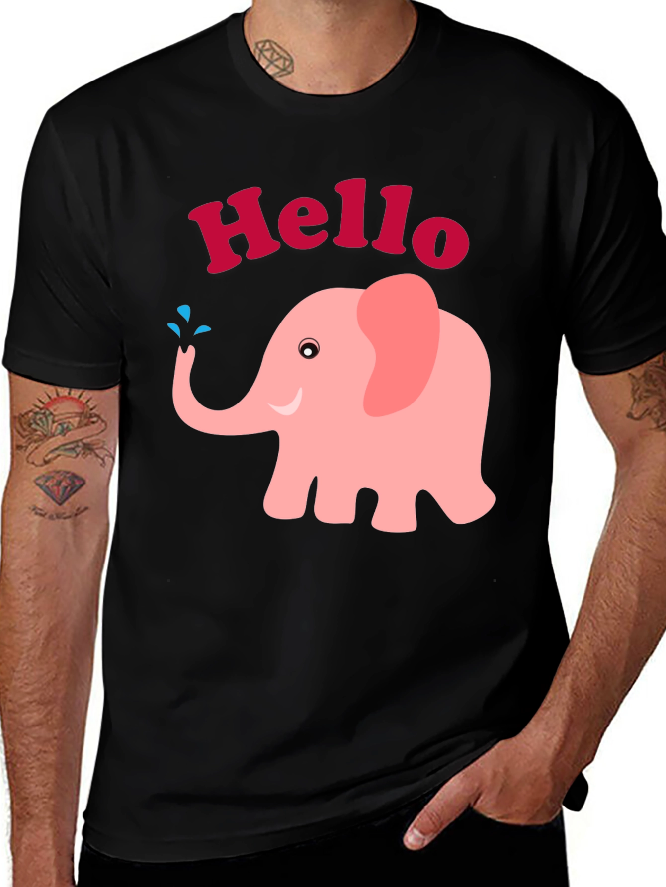 Cute Pink Elephant Hello Graphic Tee