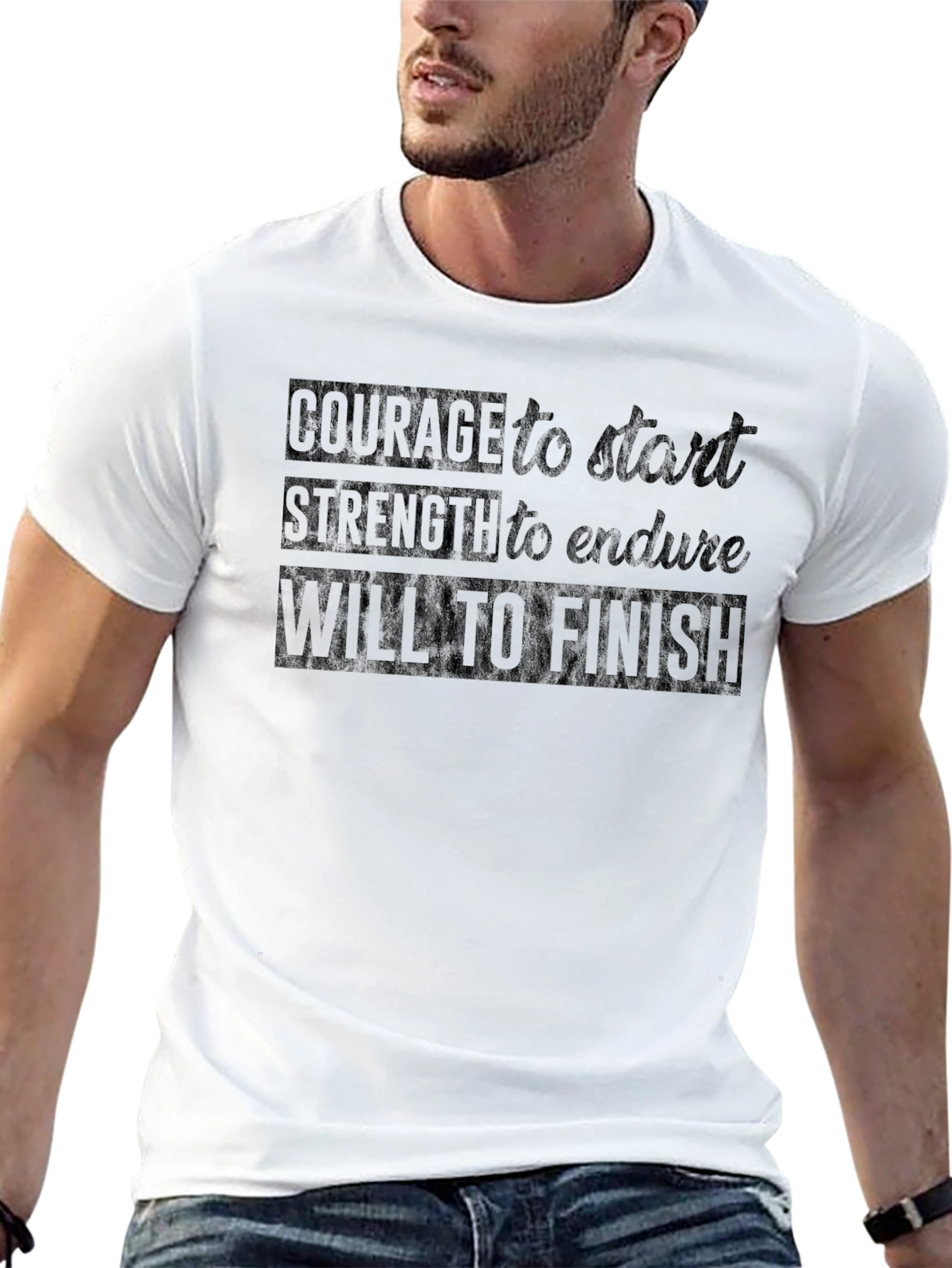 Motivational Black T-Shirt: Courage Strength Will
