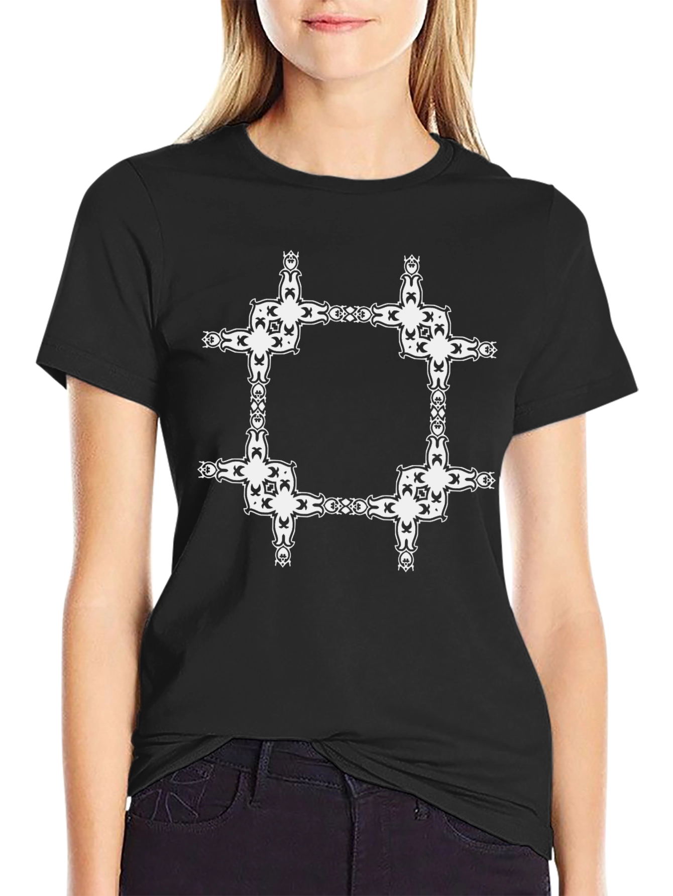 Ornate Square Graphic Black T-Shirt