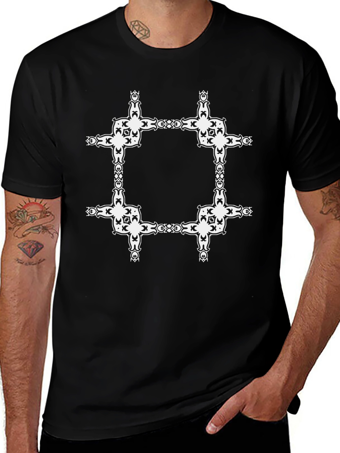 Ornate Square Graphic Black T-Shirt