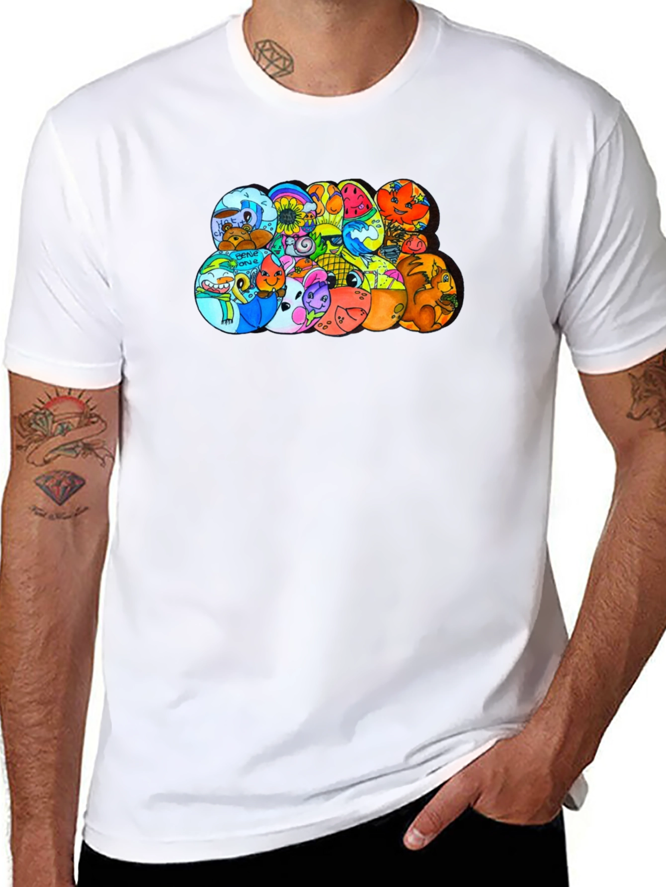 Cartoon Character Circles Black T-Shirt
