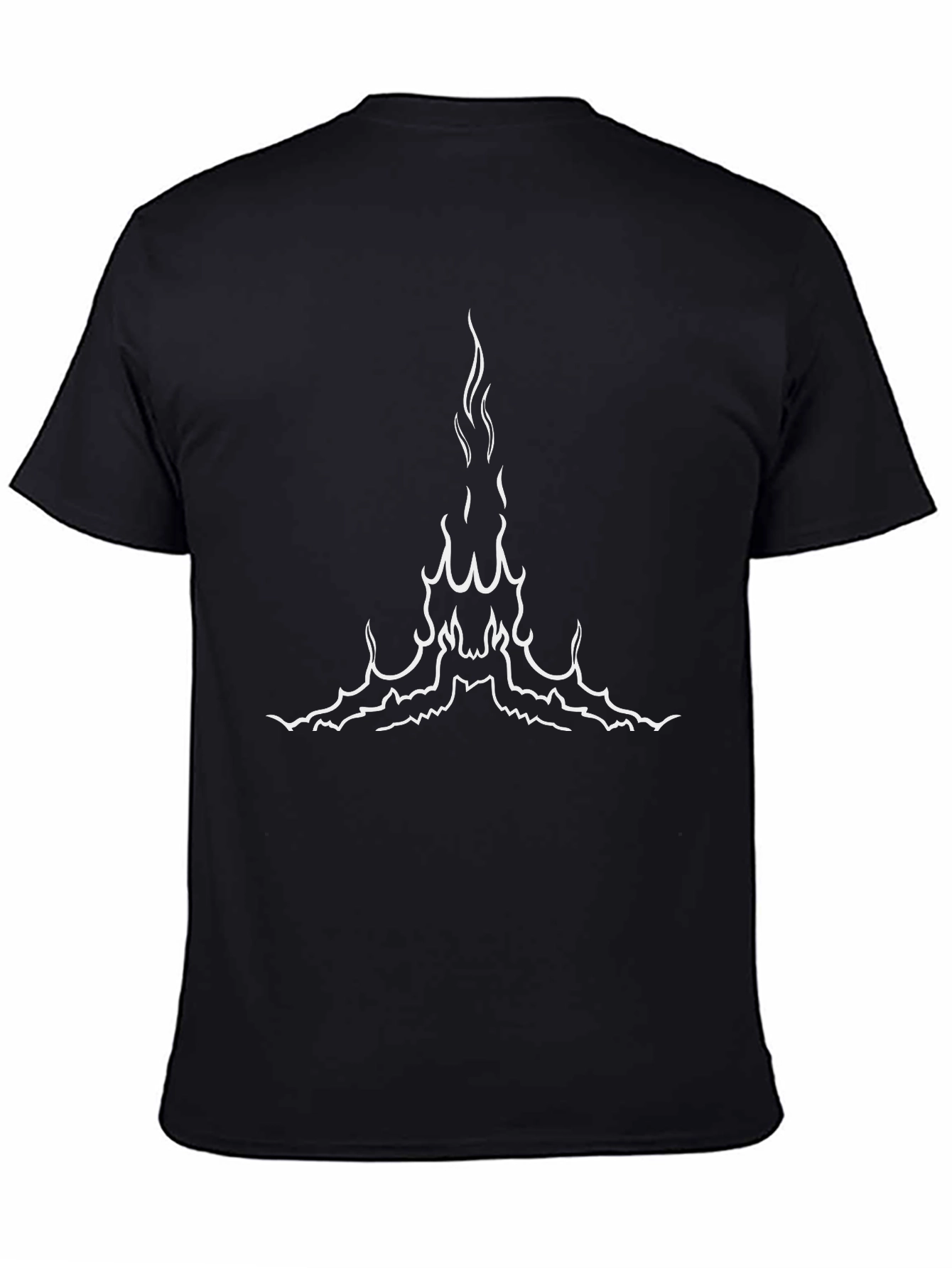 Black T-Shirt with White Abstract Fire Design