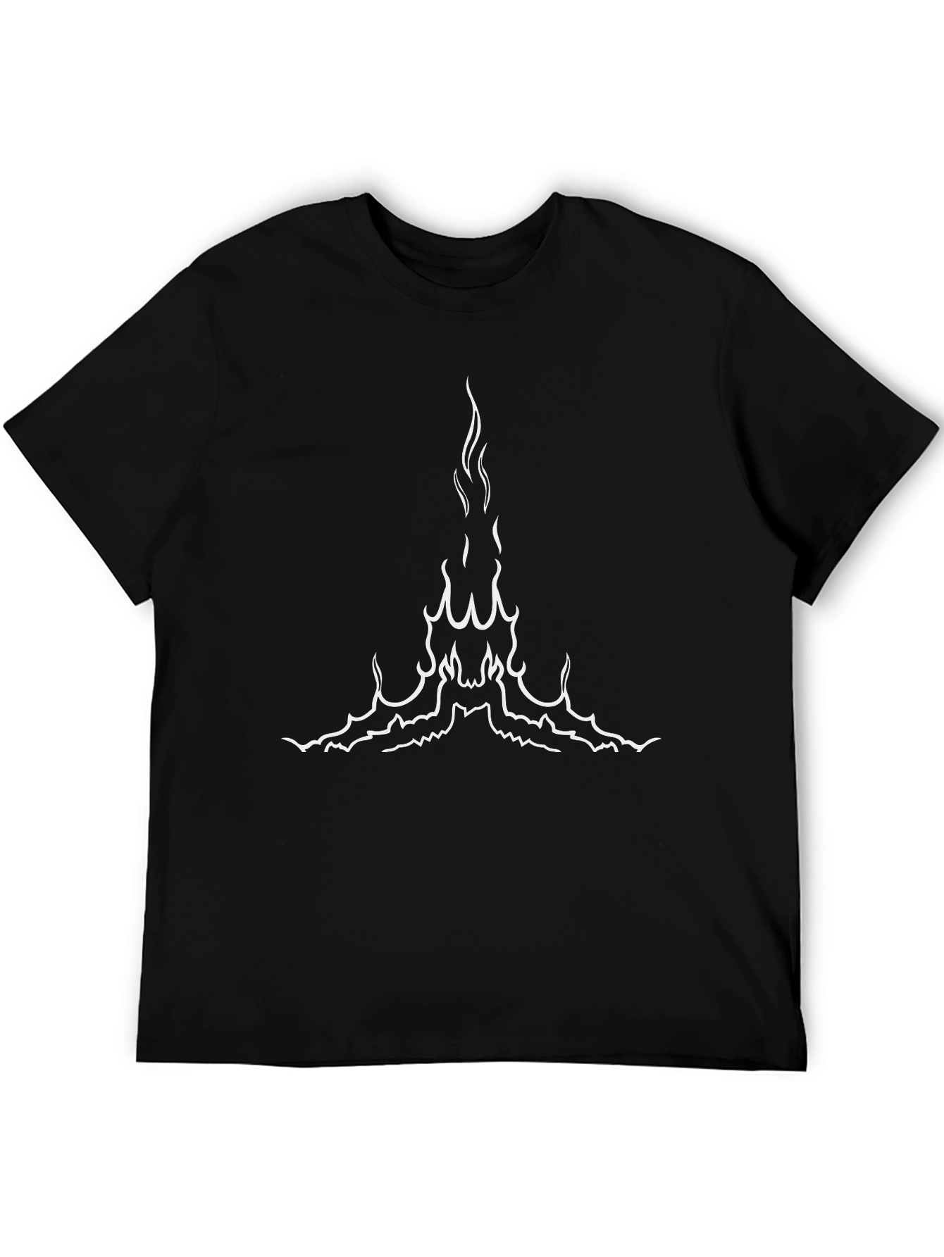 Black T-Shirt with White Abstract Fire Design
