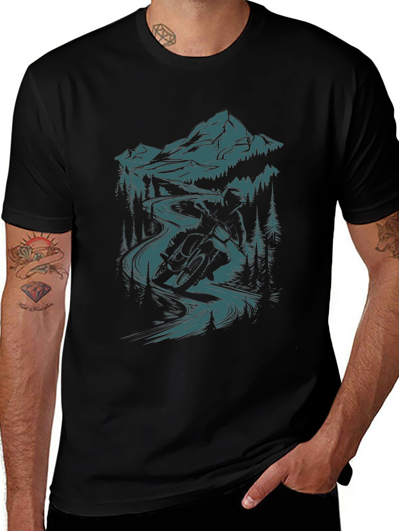 Mountain Bike Rider Graphic Tee - Black