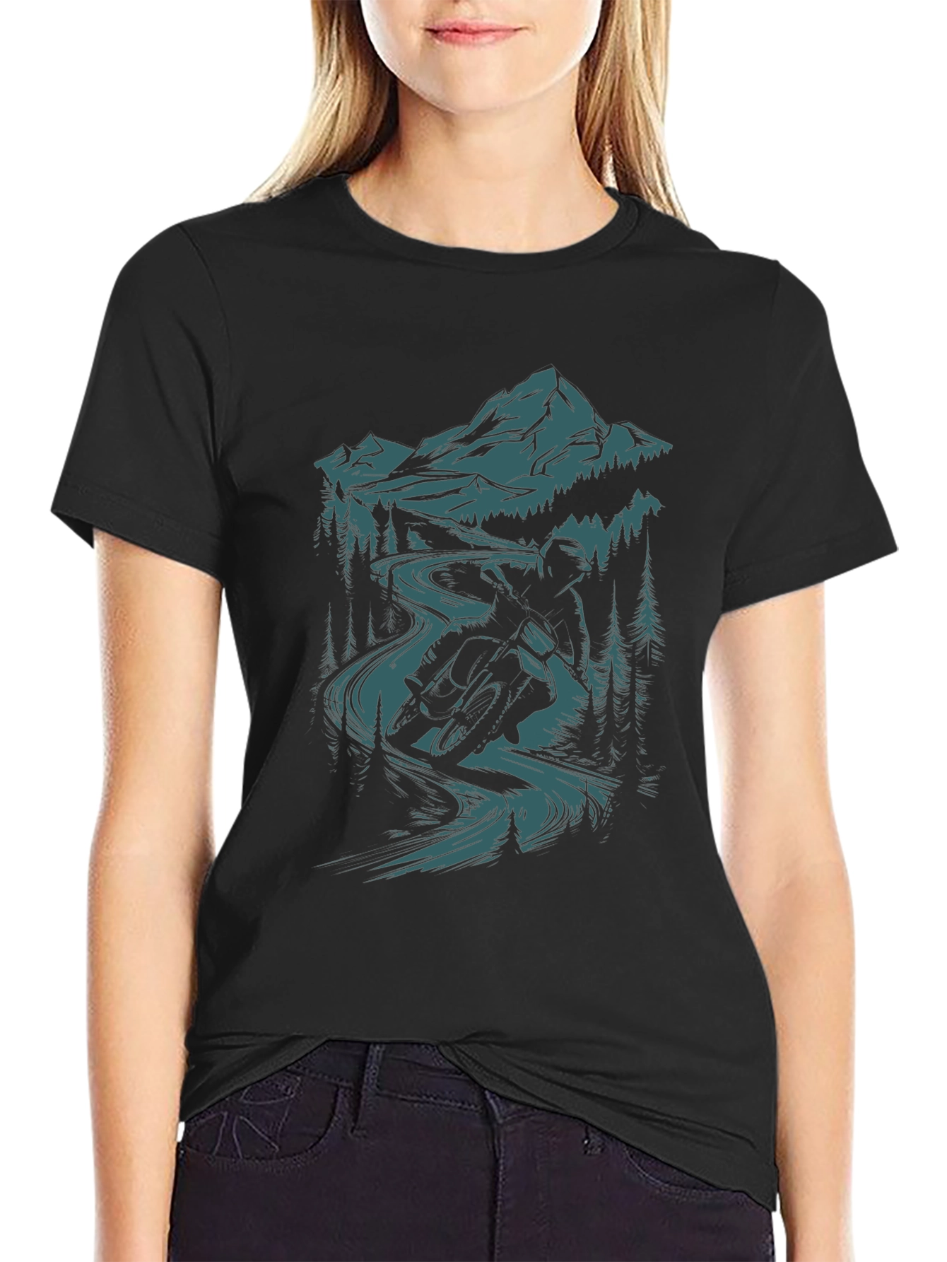 Mountain Bike Rider Graphic Tee - Black