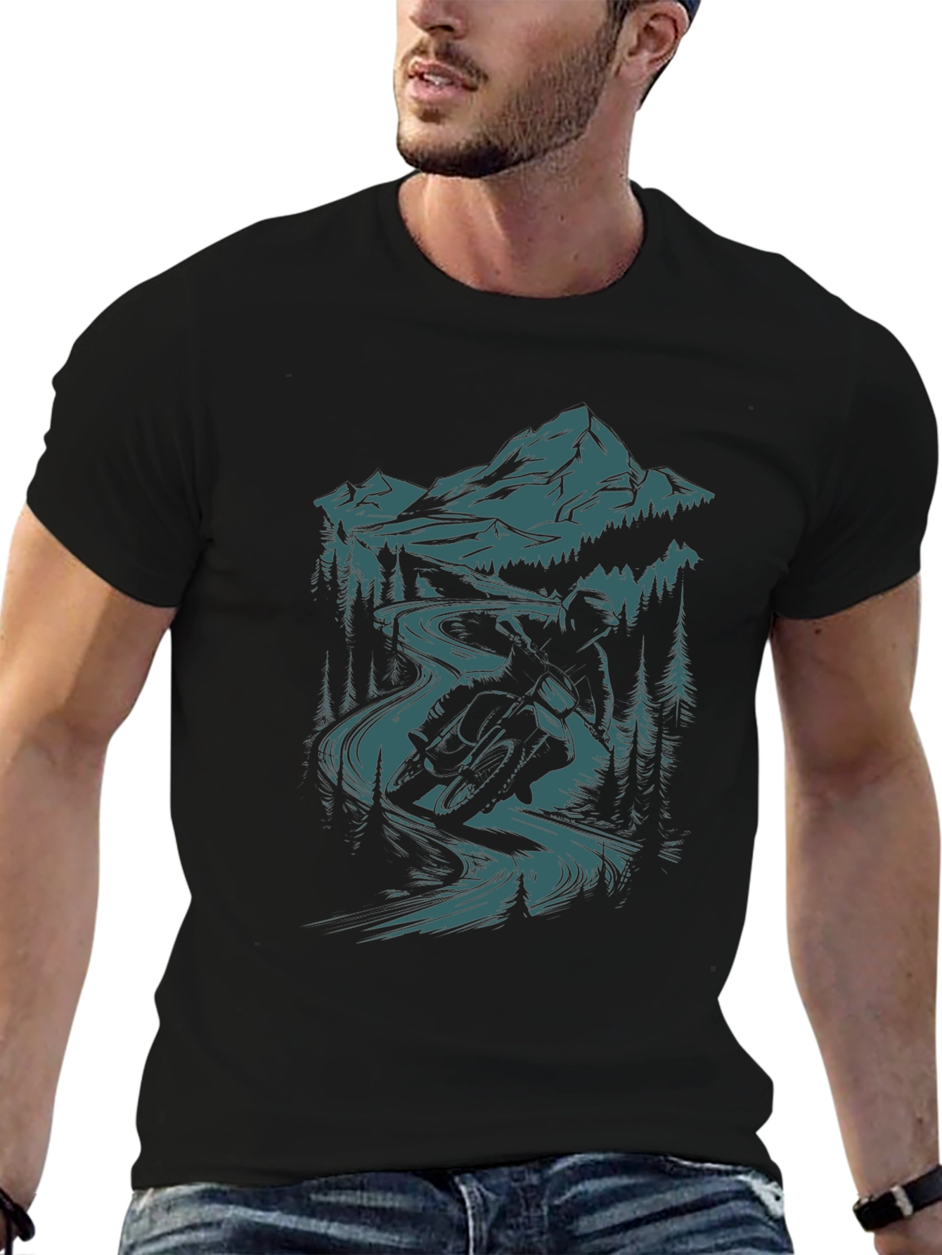 Mountain Bike Rider Graphic Tee - Black