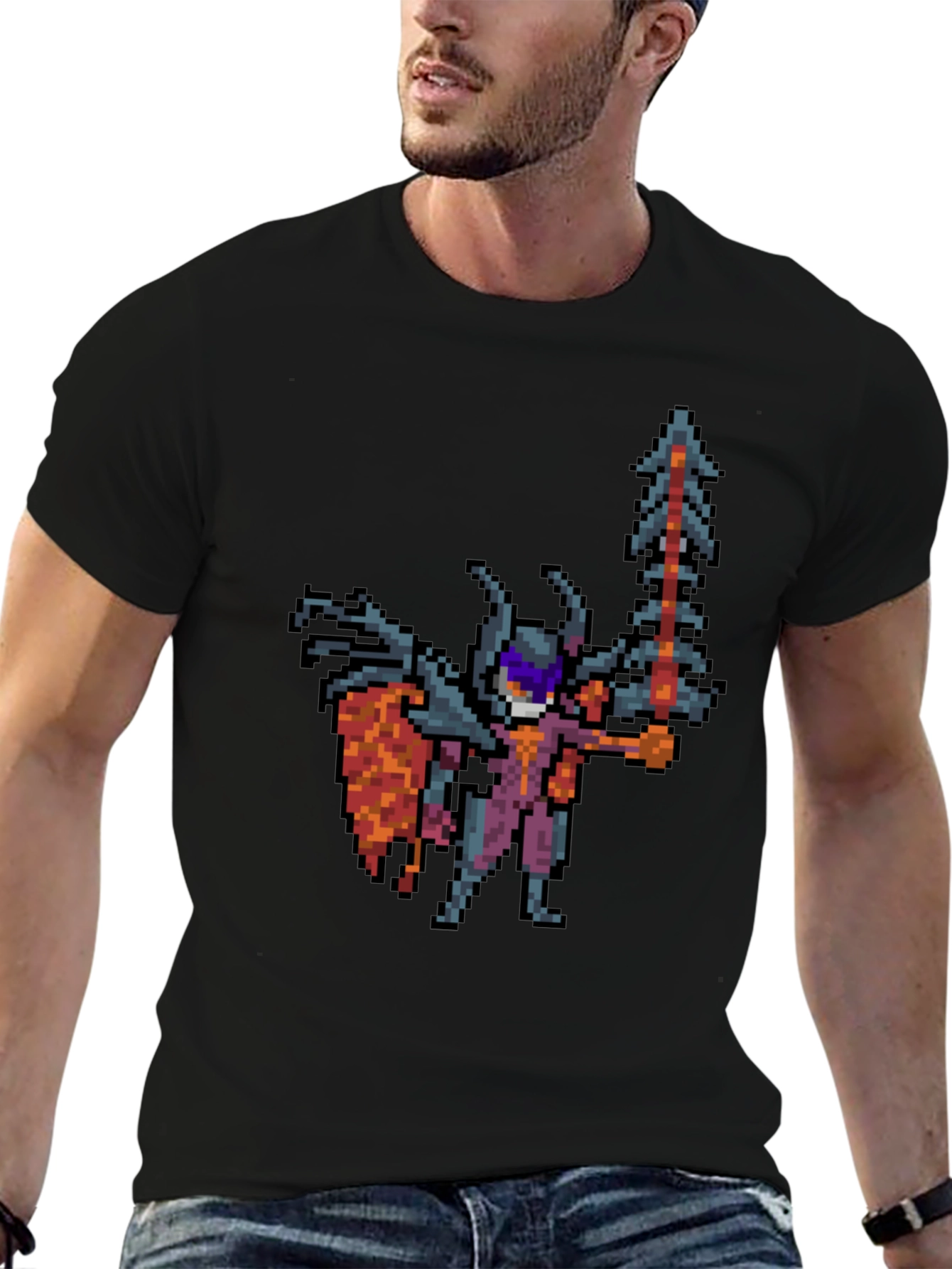 Pixel Art Warrior Black T-Shirt - Gaming Style