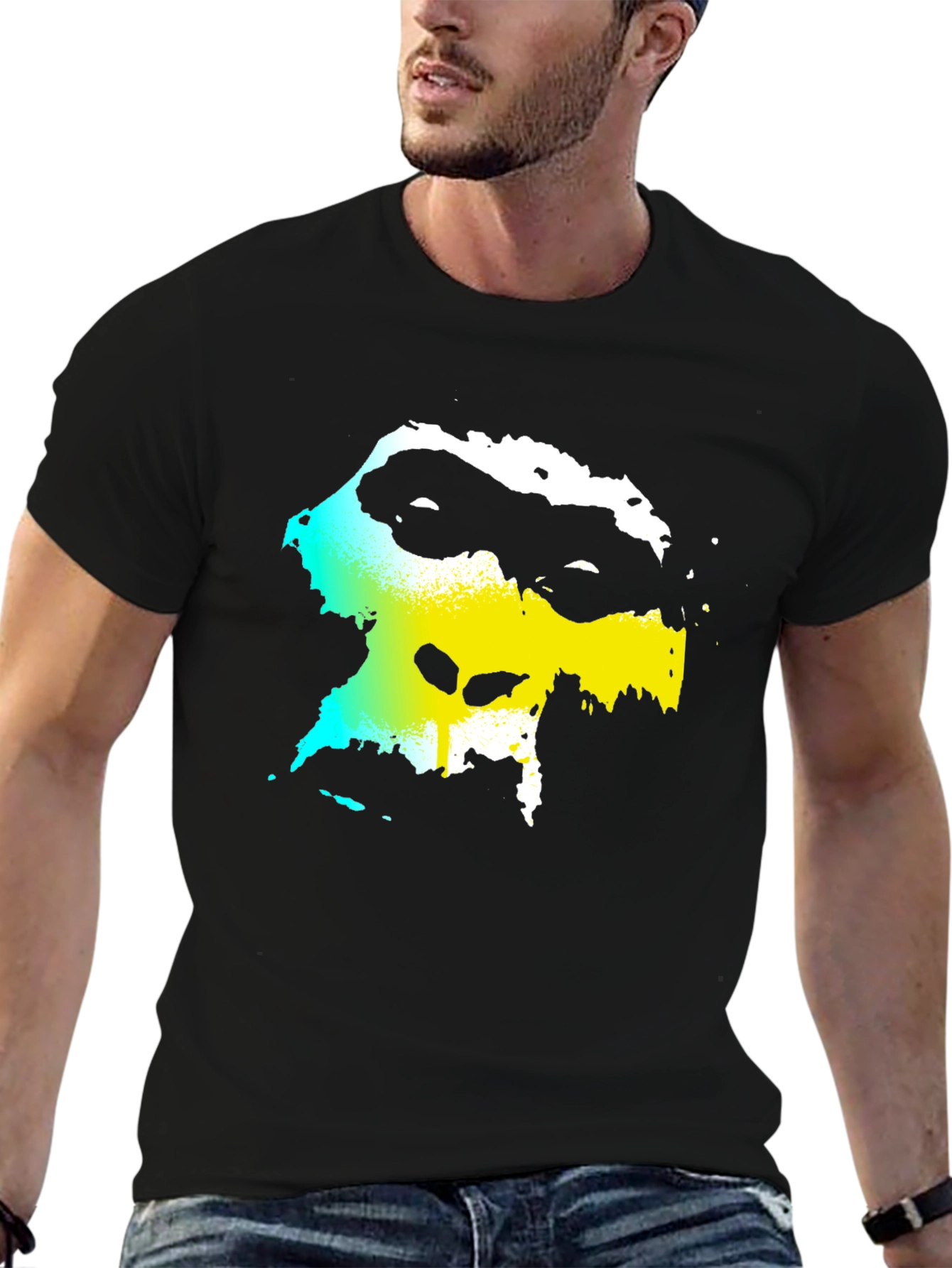 Abstract Face Graphic Black Tee