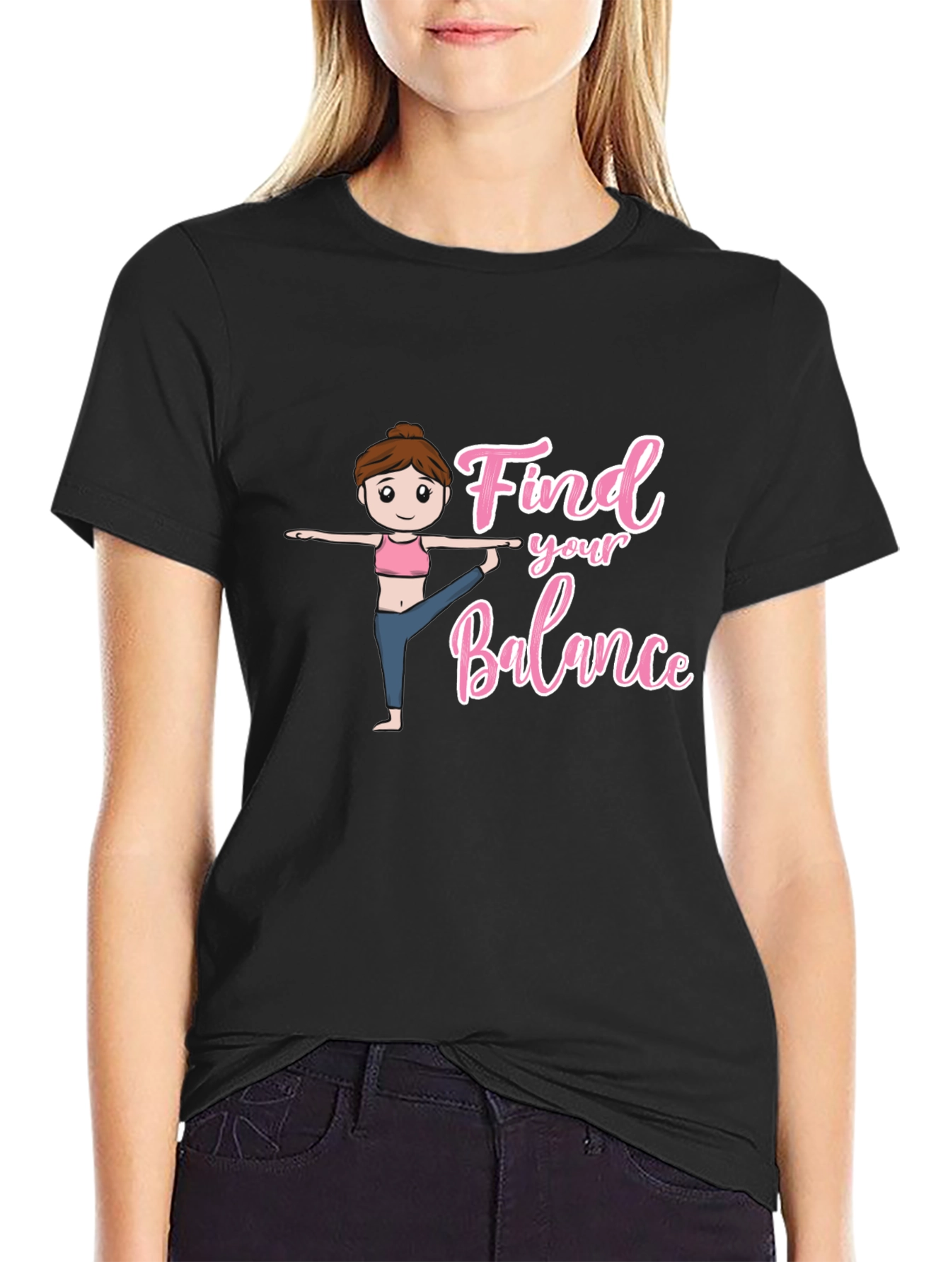 Find Your Balance Yoga Tee - Black Graphic T-Shirt