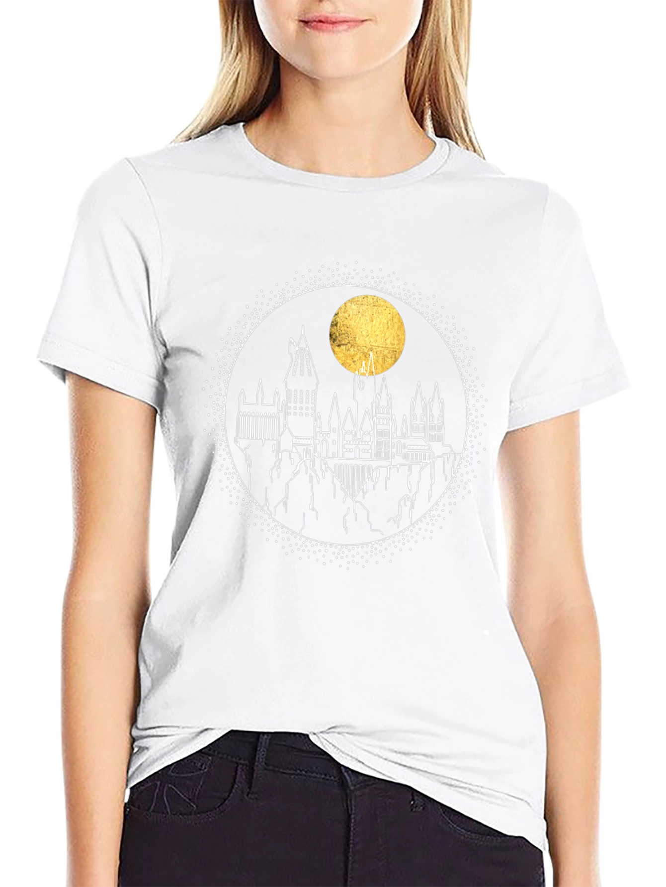 Harry Potter Hogwarts Castle Moon Graphic Tee