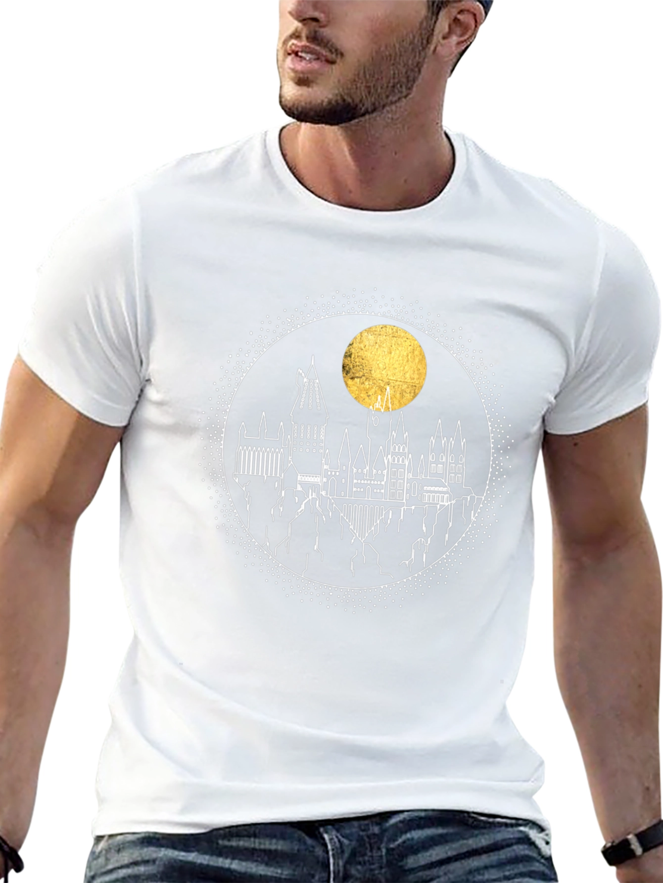 Harry Potter Hogwarts Castle Moon Graphic Tee
