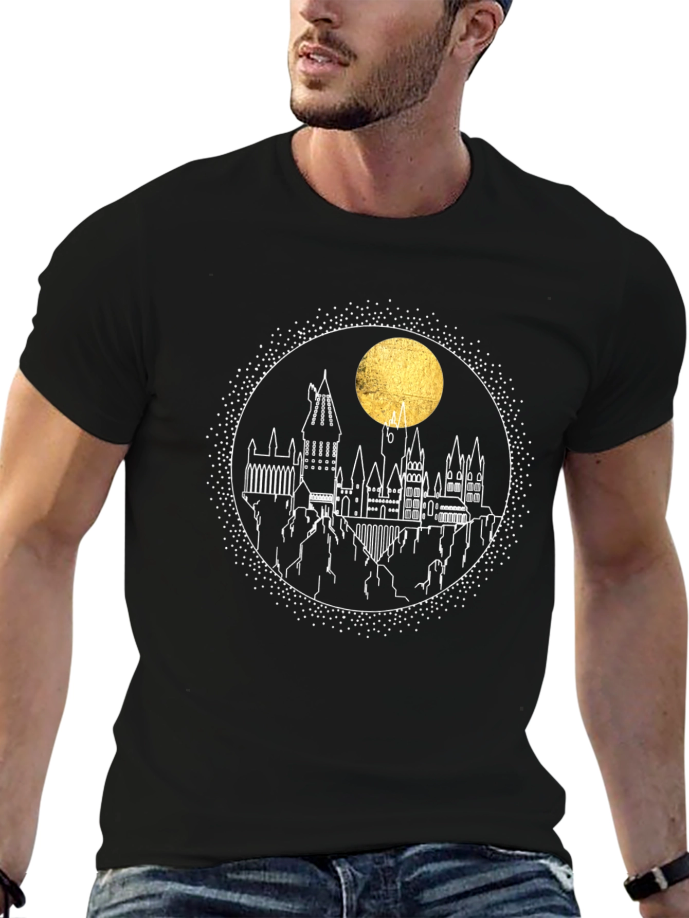 Harry Potter Hogwarts Castle Moon Graphic Tee