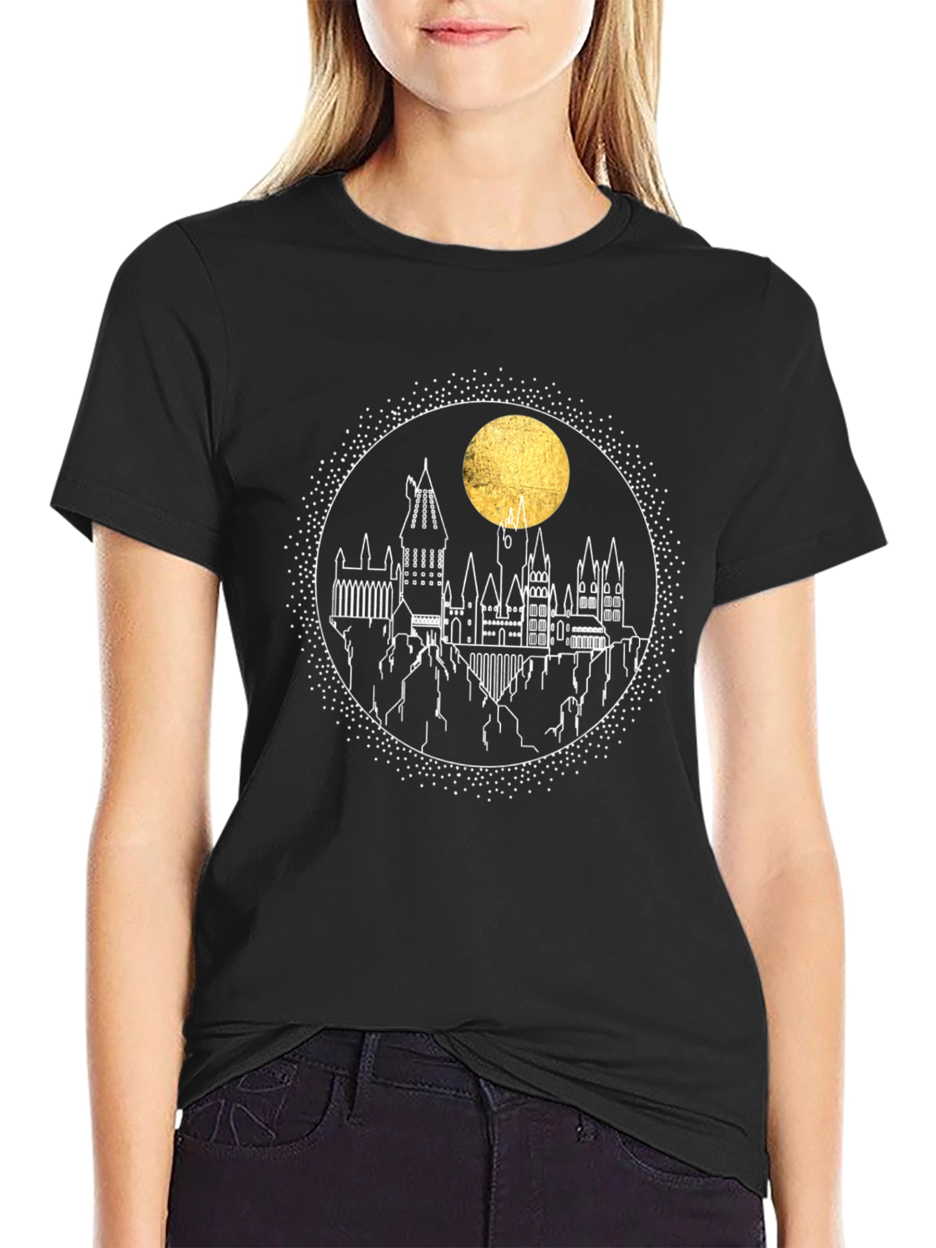 Harry Potter Hogwarts Castle Moon Graphic Tee