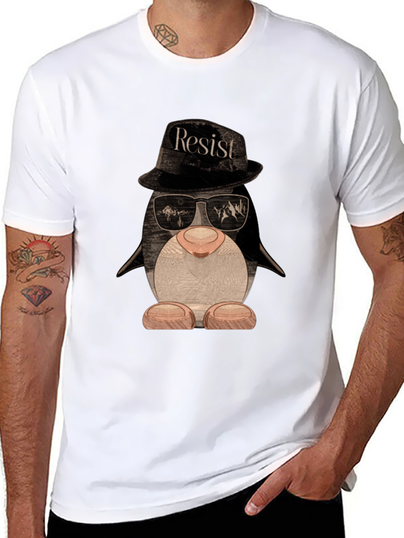 Resist Penguin T-Shirt - Novelty Graphic Tee