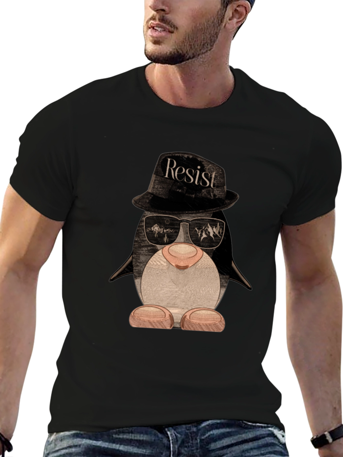 Resist Penguin T-Shirt - Novelty Graphic Tee
